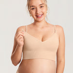 Women's Ribbed V Neck Nursing Bralette Beige @model_info:MOM1
