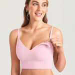 Women's Ribbed V Neck Nursing Bralette Sweet Pink @model_info:MOM1
