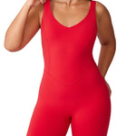 Women's Hugcurve V Neck Workout Romper Clay Brown