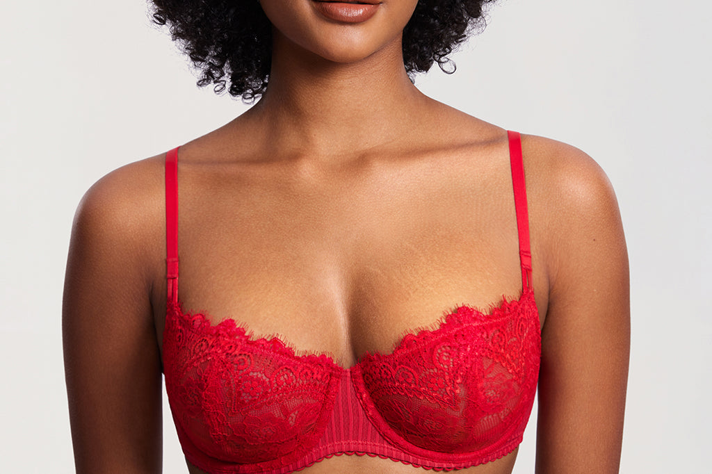 Women's Lace Balconette Underwire Bra Lipstick Red @model_info:ES1
