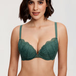 Women's Lacy Plunge Push Up Bra Midnight Emerald