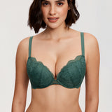 Women's Lacy Plunge Push Up Bra Midnight Emerald
