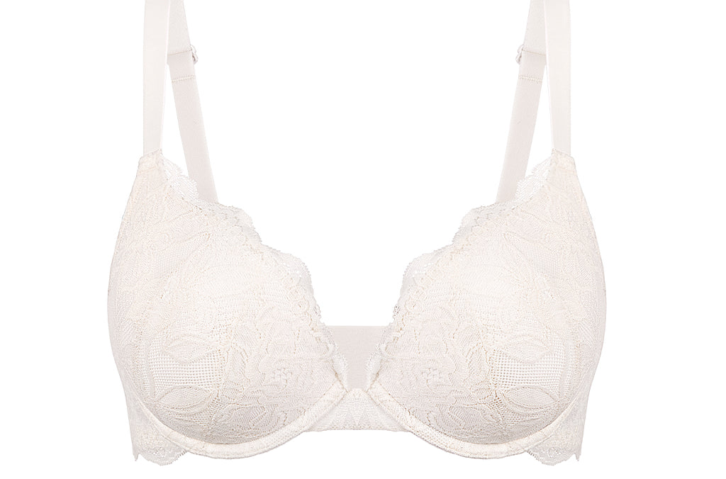 Women's Lacy Plunge Push Up Bra Rose White
