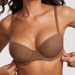 DOBREVA Women's Lightly Padded Balconette Bra Tshirt Underwire Demi Sandalwood Brown-2
