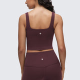 CRZ YOGA Women's Square Neck Longline Sports Bra Deep Red