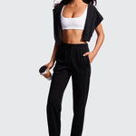 CRZ YOGA Women Butterluxe Square Neck Cami Padded Mini Bra Black