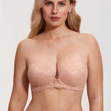 Women's Eyelash Lace Strapless Bra Blush Beige