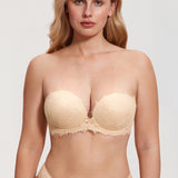 Women's Eyelash Lace Strapless Bra Light Oatmeal
