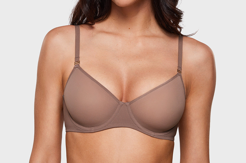 Women's Sheer Mesh Demi Bra Brown Purple