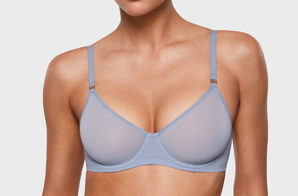 Women's Sheer Mesh Demi Bra Moonlight Blue