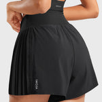 INGIA Women's Flowy Athletic Shorts Pleated Skort Flared A-Line with Pockets 4" Black