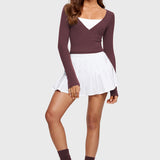 Women's V-Neck Cross Ballet Wrap Top White