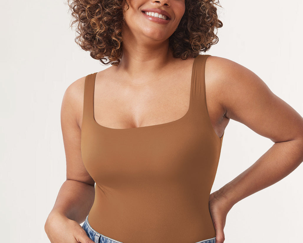 Women's Square Neck Bodysuit Chipmunk