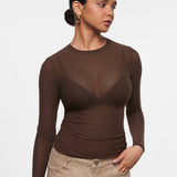 INLYRIC Women's Cosnufy® Mesh Sheer Long Sleeve Top Hazelnut