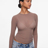 INLYRIC Women's Cosnufy® Mesh Sheer Long Sleeve Top Brown Purple