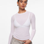 INLYRIC Women's Cosnufy® Mesh Sheer Long Sleeve Top Snow White