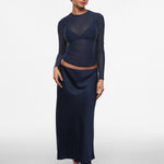 INLYRIC Women's Cosnufy® Mesh Sheer Long Sleeve Top Twilight Blue
