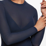 INLYRIC Women's Cosnufy® Mesh Sheer Long Sleeve Top Twilight Blue