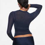 INLYRIC Women's Cosnufy® Mesh Sheer Long Sleeve Top Twilight Blue