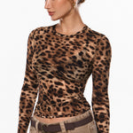 INLYRIC Women's Cosnufy® Mesh Sheer Long Sleeve Top Wildland Leopard