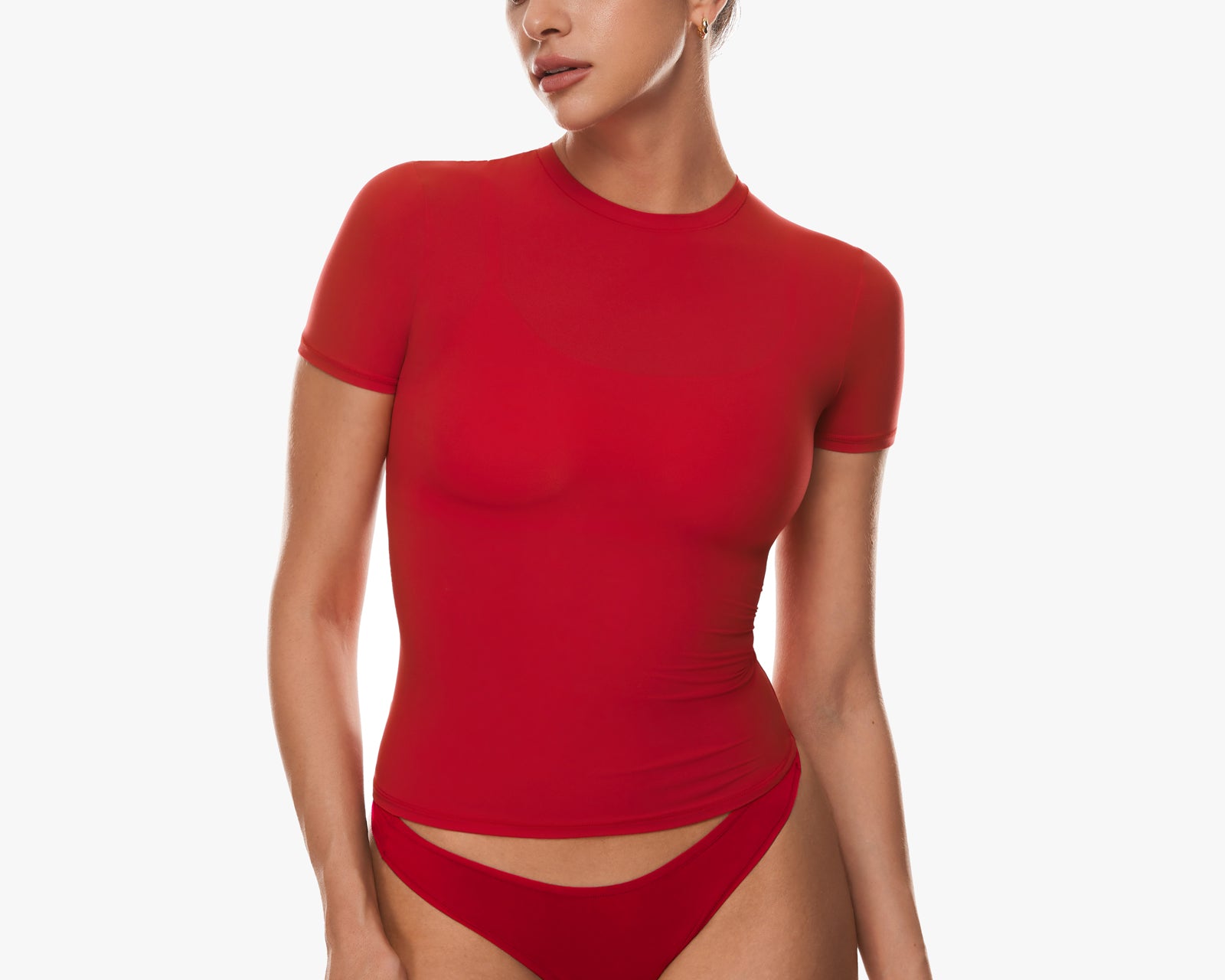 Women's Single Layer Basic Short Sleeve Top - Crew Neck Lipstick Red