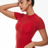 Women's Single Layer Basic Short Sleeve Top - Crew Neck Lipstick Red