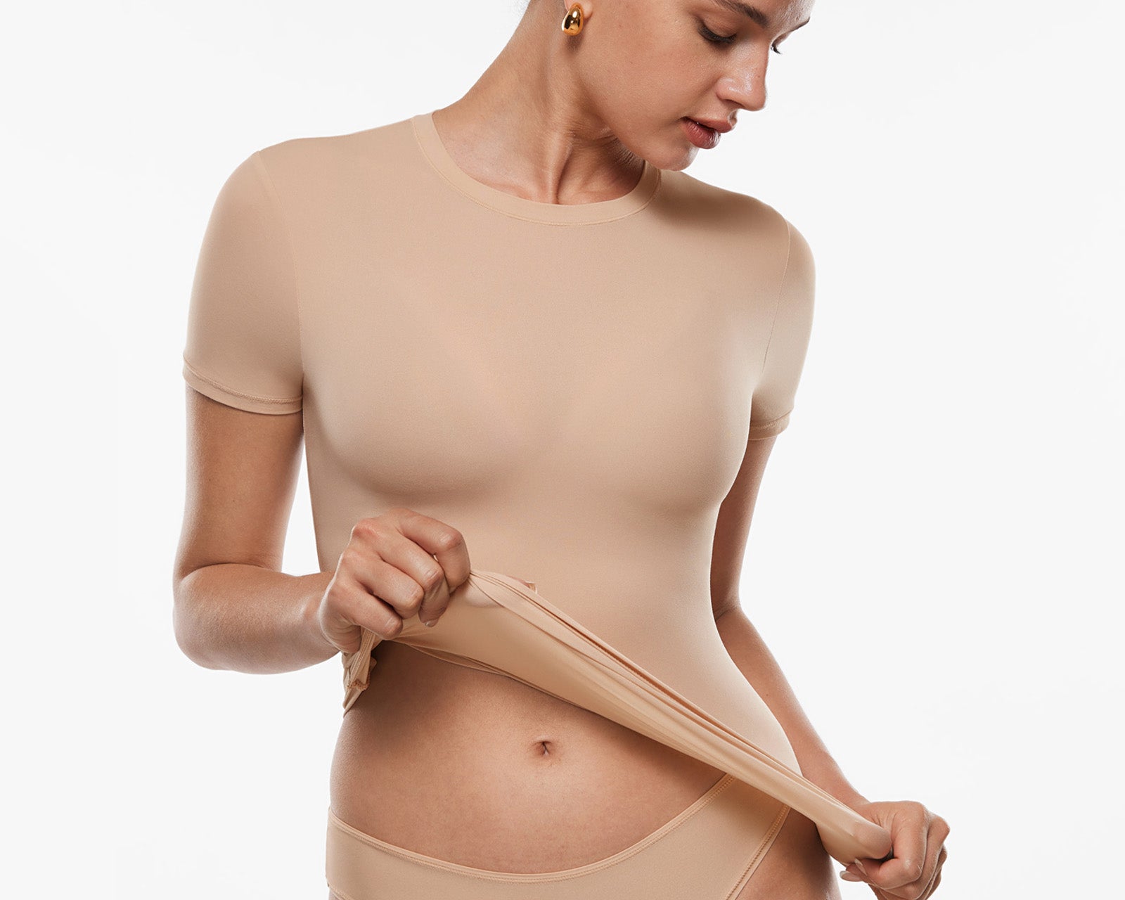 Women's Single Layer Basic Short Sleeve Top - Crew Neck Wheat Beige