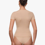 Women's Single Layer Basic Short Sleeve Top - Crew Neck Wheat Beige