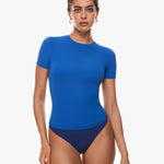 Women's Single Layer Basic Short Sleeve Top - Crew Neck Azure Blue