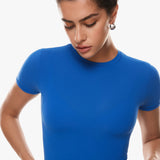 Women's Single Layer Basic Short Sleeve Top - Crew Neck Azure Blue
