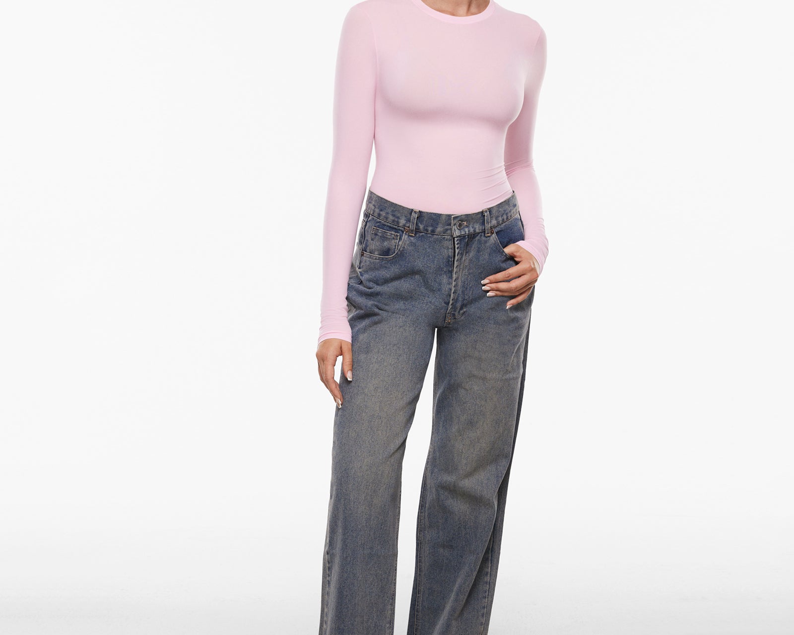 Women's Single-Layer Basic Long Sleeve Shirts Sweet Pink