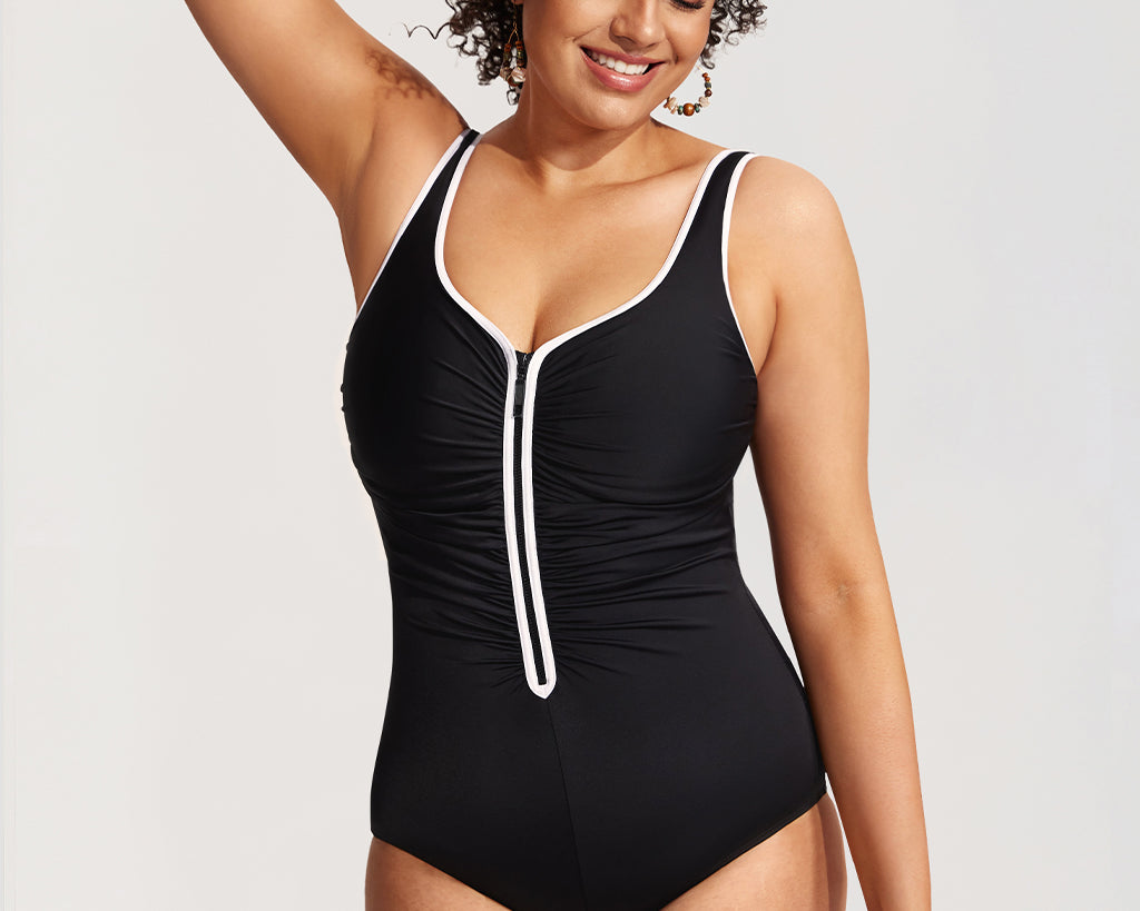 Women's Zipper One Piece Swimsuit Black