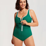 Women's Zipper One Piece Swimsuit Dark Green