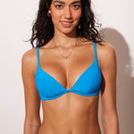 Women's Ribbed Plunge Bikini Top Madagascar Blue @model_info:ES1