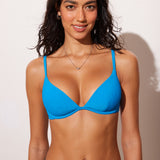 Women's Ribbed Plunge Bikini Top Madagascar Blue @model_info:ES1