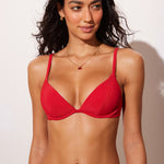 Women's Ribbed Plunge Bikini Top Lipstick Red @model_info:ES1