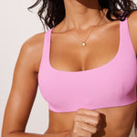 Women's Ribbed Scoop Neck Bikini Top Candy Pink @model_info:ES3