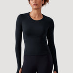 CRZ YOGA Women's Seamless Long Sleeves Shirts Black