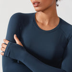 CRZ YOGA Women's Seamless Long Sleeves Shirts True Navy