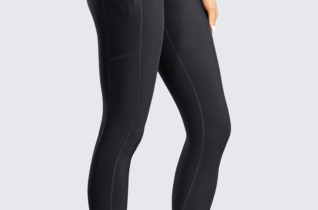 CRZ YOGA Women's Fleece Lined Leggings with Pockets 25'' True Navy