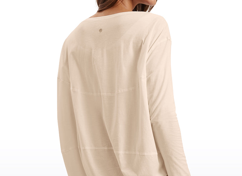 Women's Pima Cotton Boat Neck Long Sleeve Shirts Tie Dye Smoke Ink