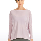 Women's Pima Cotton Boat Neck Long Sleeve Shirts Pink Peony