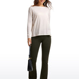 Women's Pima Cotton Boat Neck Long Sleeve Shirts White Opal