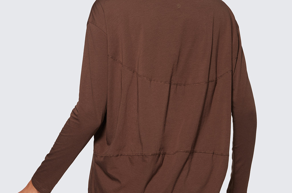 Women's Pima Cotton Boat Neck Long Sleeve Shirts Coffee Brown