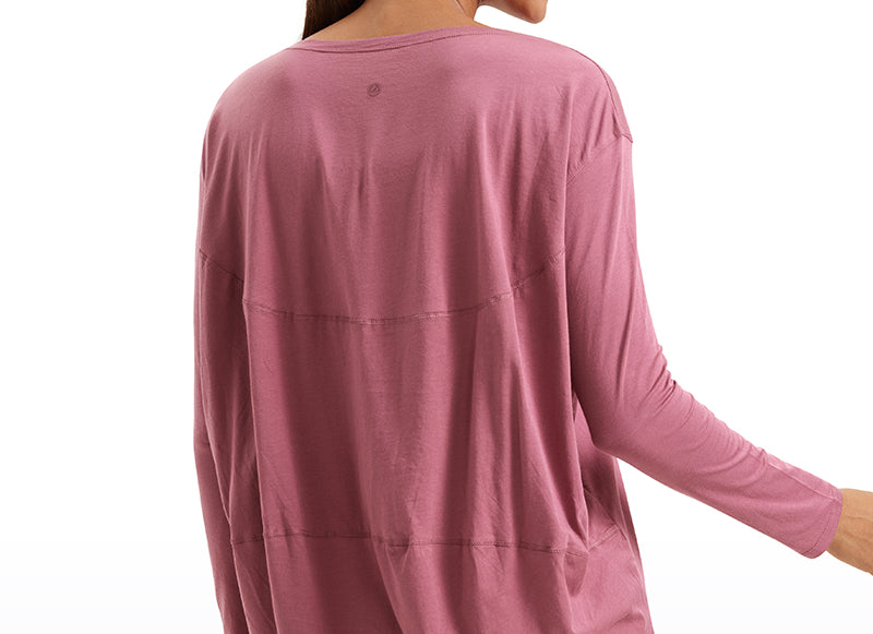Women's Pima Cotton Boat Neck Long Sleeve Shirts Coffee Brown