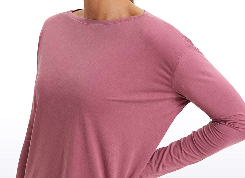 Women's Pima Cotton Boat Neck Long Sleeve Shirts Misty Merlot