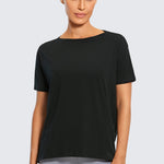 Women's Pima Cotton Boat Neck Short Sleeves Shirts White Opal