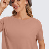 Women's Pima Cotton Boat Neck Short Sleeves Shirts Black