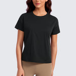CRZ YOGA Women's Pima Cotton Crew Neck Short Sleeves Shirts Twilight Rose Pink