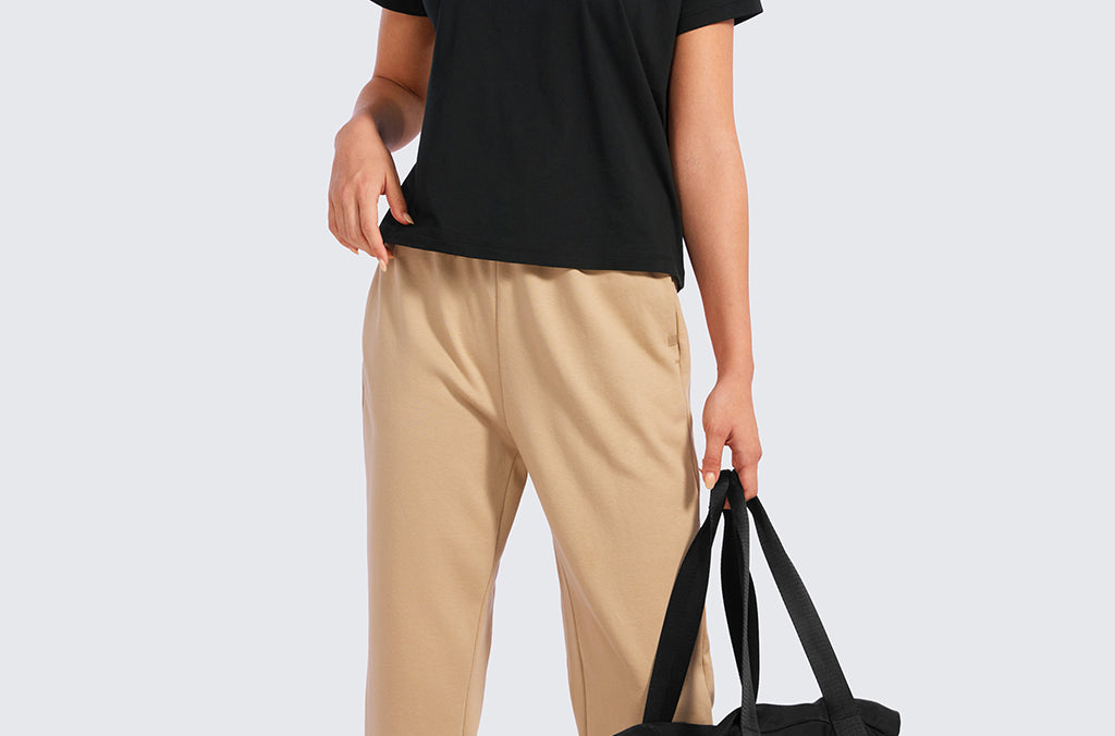 CRZ YOGA Women's Pima Cotton Crew Neck Short Sleeves Shirts Black